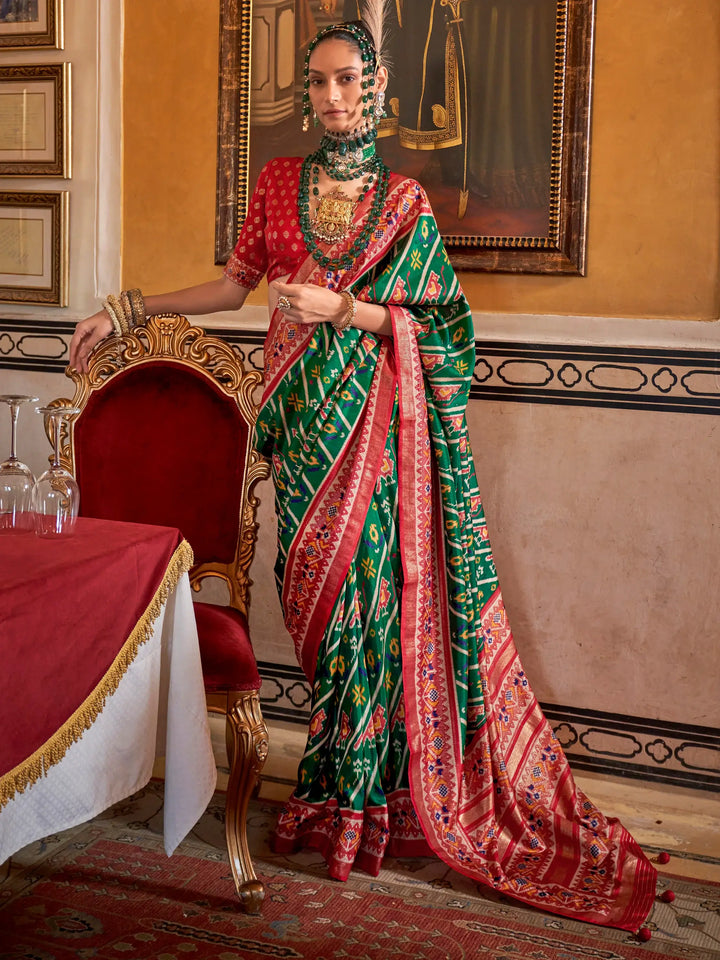 Wonderful Green Patola Printed Silk Event Wear Saree With Blouse - Zeel Clothing