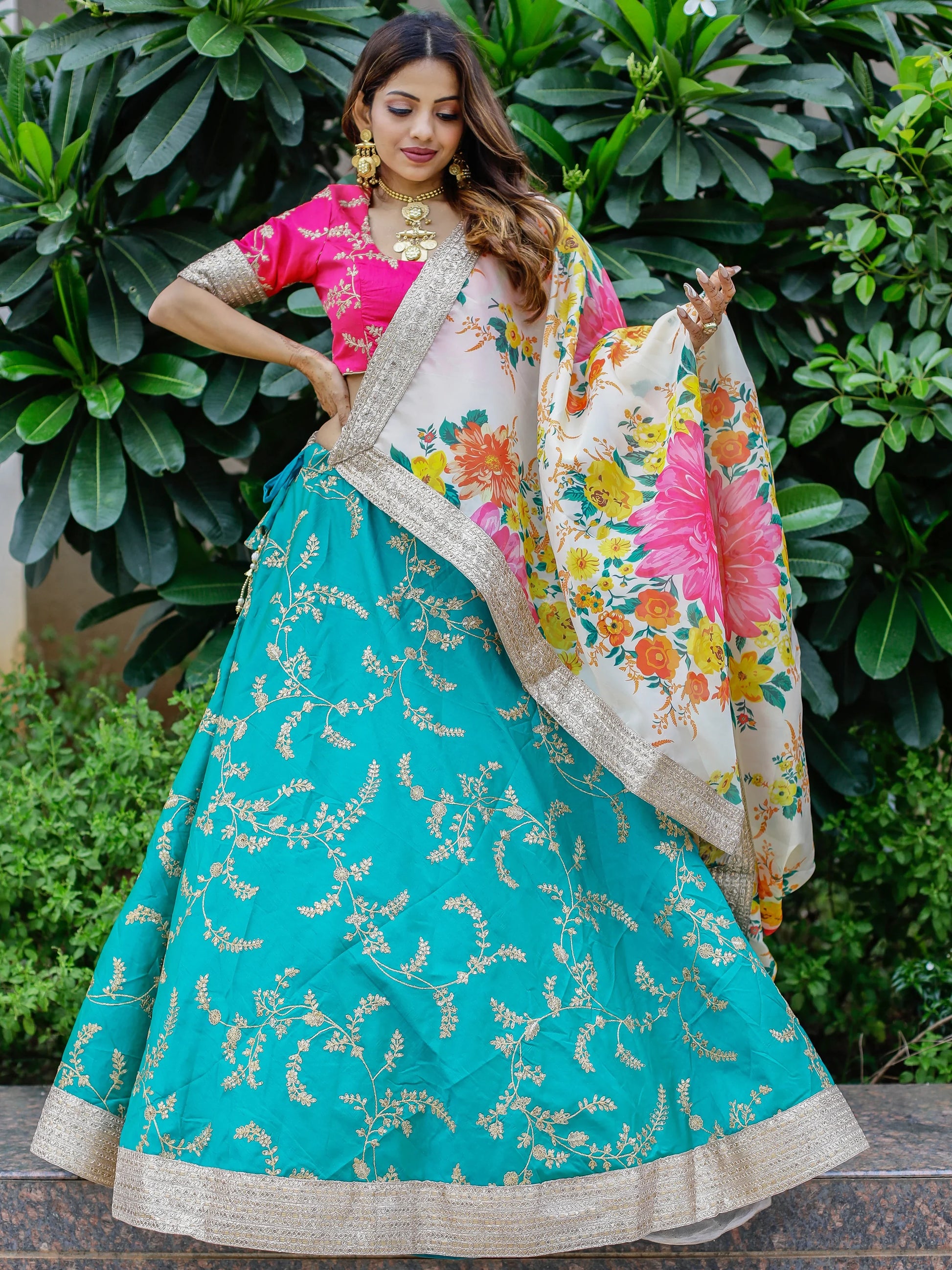 Wonderful Blue Sequins Art Silk Lehenga Choli With Printed Dupatta