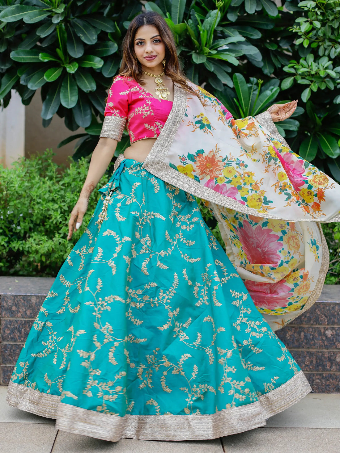Wonderful Green Sequins Art Silk Lehenga Choli With Printed Dupatta - Zeel Clothing