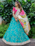 Wonderful Blue Sequins Art Silk Lehenga Choli With Printed Dupatta