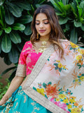 Wonderful Green Sequins Art Silk Lehenga Choli With Printed Dupatta - Zeel Clothing