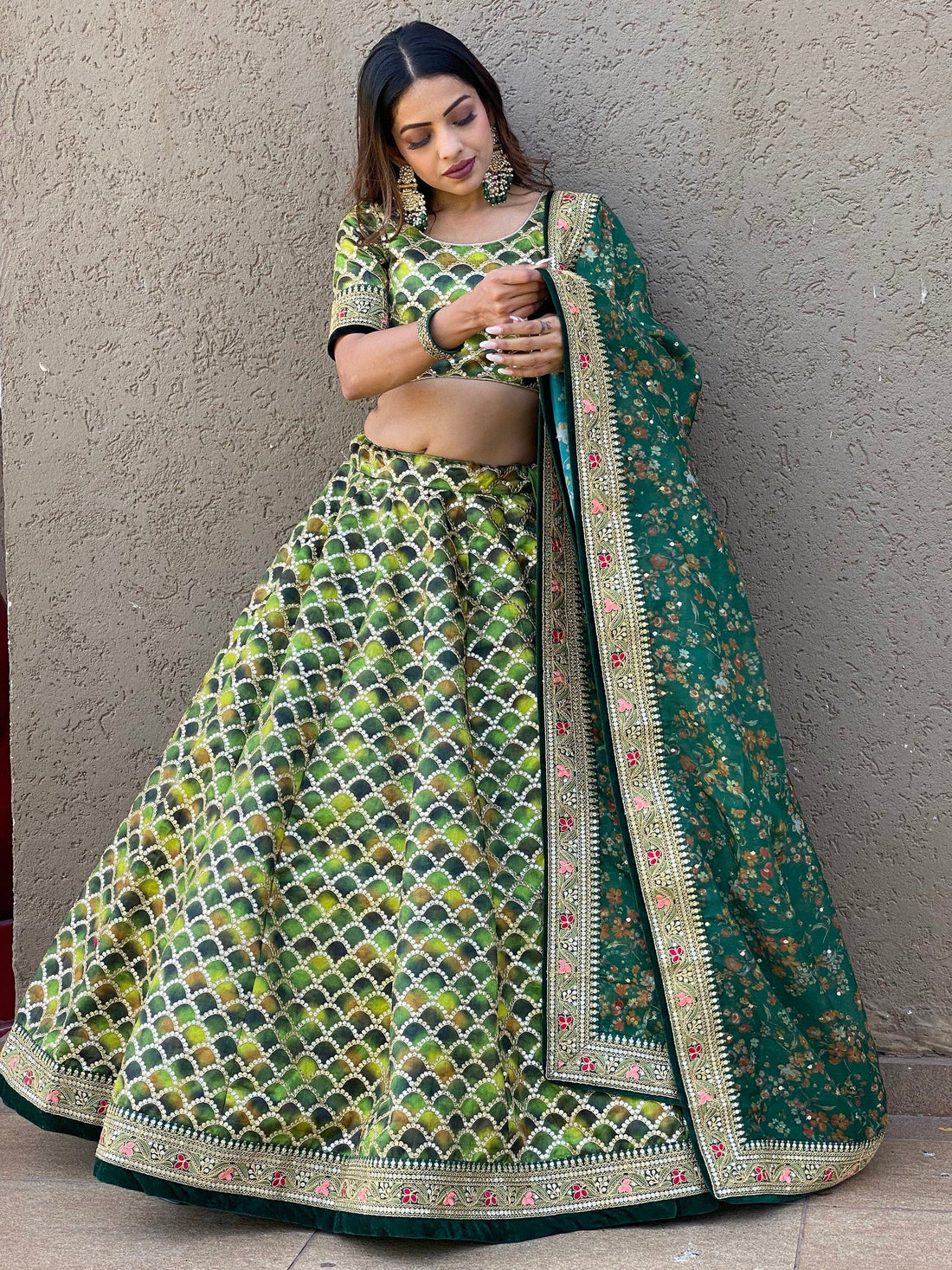 Wonderful Green Sequins Art Silk Wedding Lehenga Choli With Dupatta - Zeel Clothing