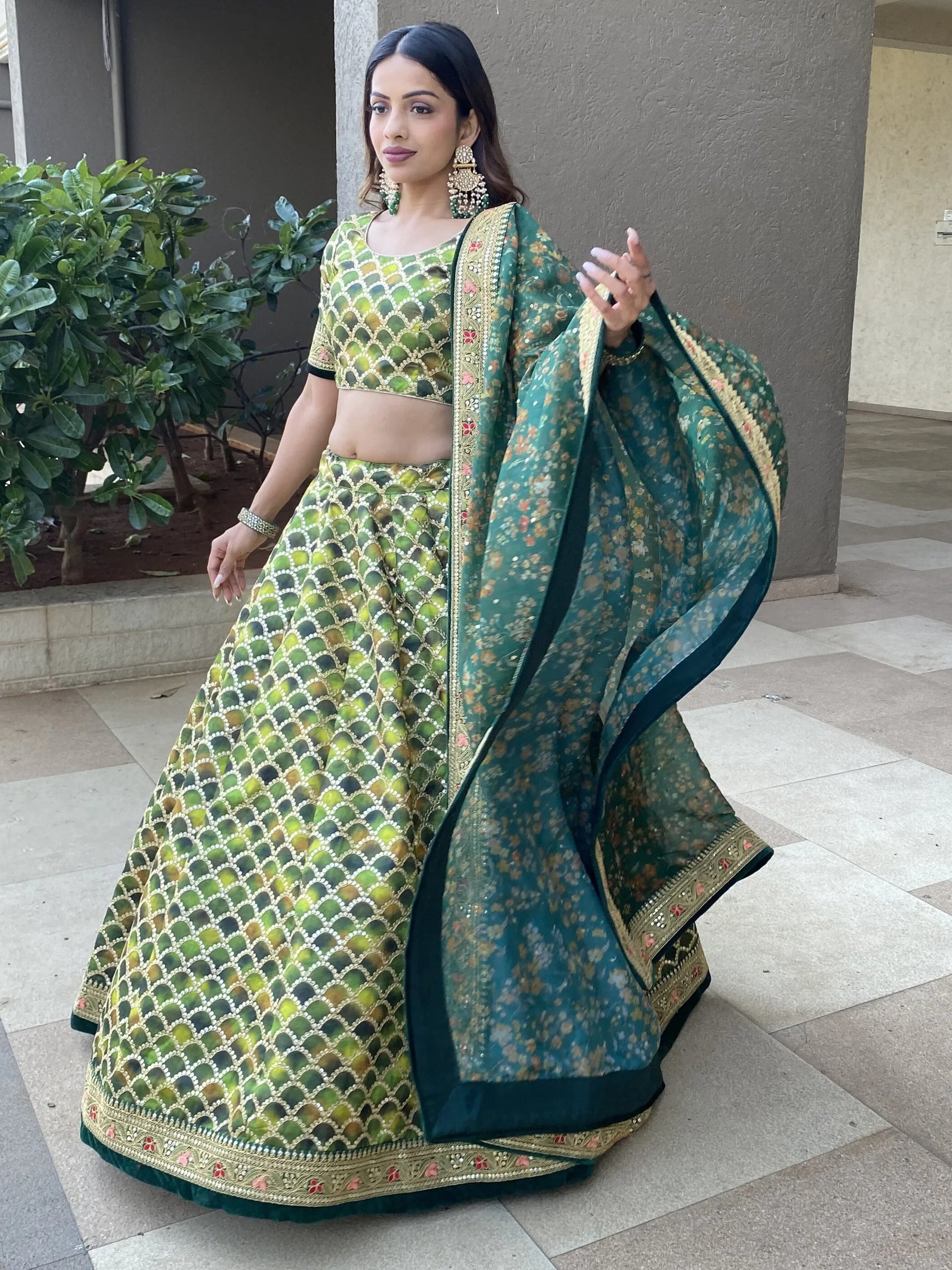 Wonderful Green Sequins Art Silk Wedding Lehenga Choli With Dupatta - Zeel Clothing