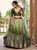 Wonderful Green Sequins Chinon Mehendi Wear Lehenga Choli - Zeel Clothing