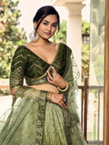 Wonderful Green Sequins Chinon Mehendi Wear Lehenga Choli - Zeel Clothing