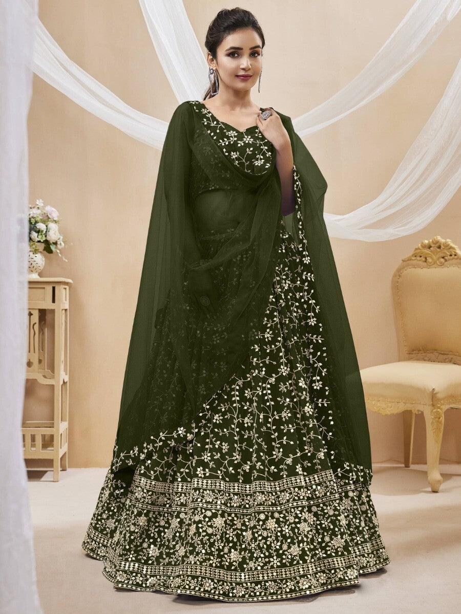 Wonderful Green Sequins Georgette Mehendi Wear Lehenga Choli