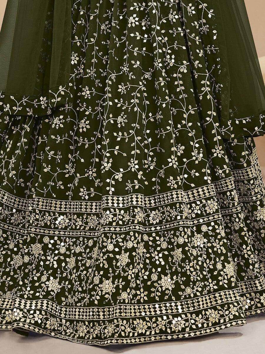 Wonderful Green Sequins Georgette Mehendi Wear Lehenga Choli - Zeel Clothing