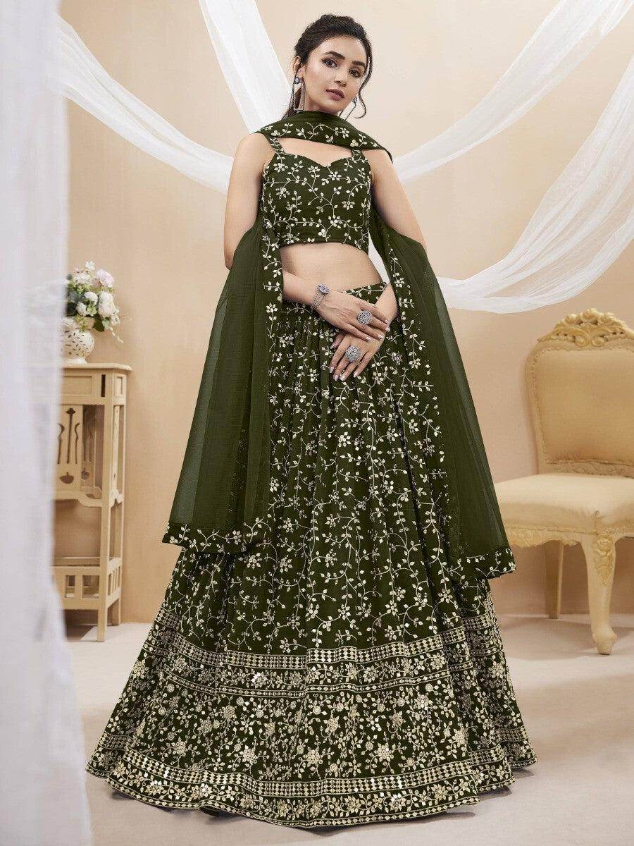 Wonderful Green Sequins Georgette Mehendi Wear Lehenga Choli - Zeel Clothing