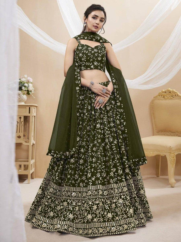 Wonderful Green Sequins Georgette Mehendi Wear Lehenga Choli - Zeel Clothing