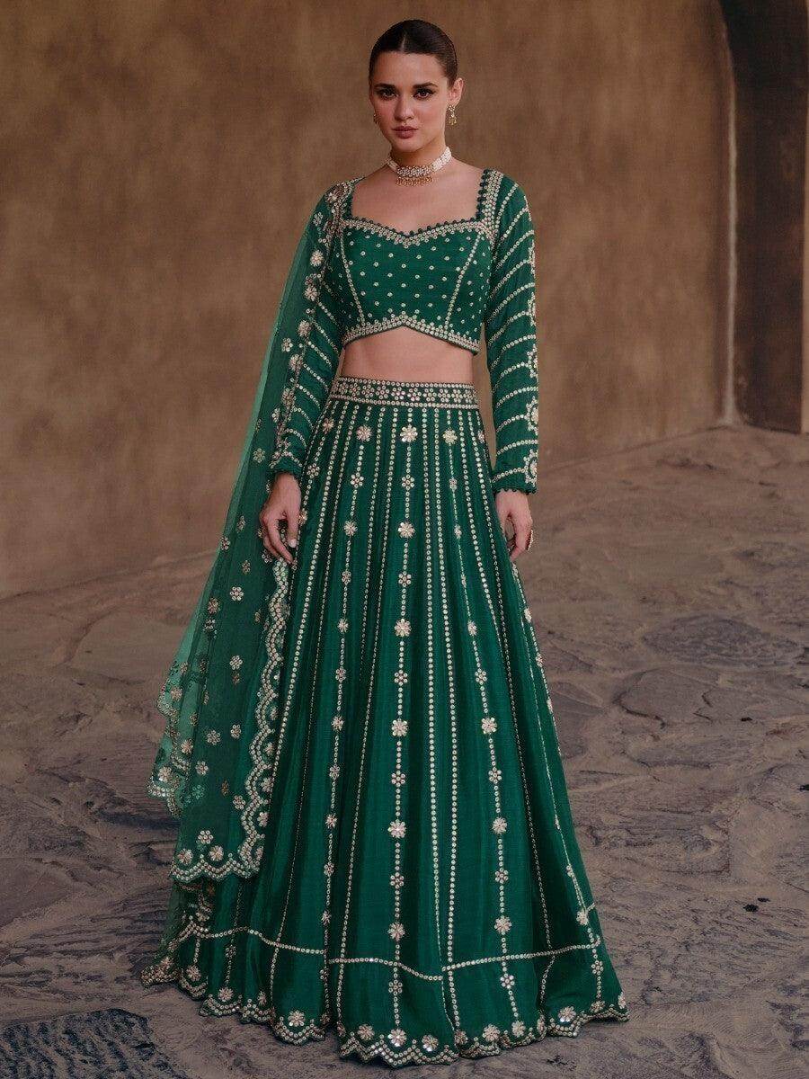 Wonderful Green Sequins Silk Engagement Wear Lehenga Choli - Zeel Clothing