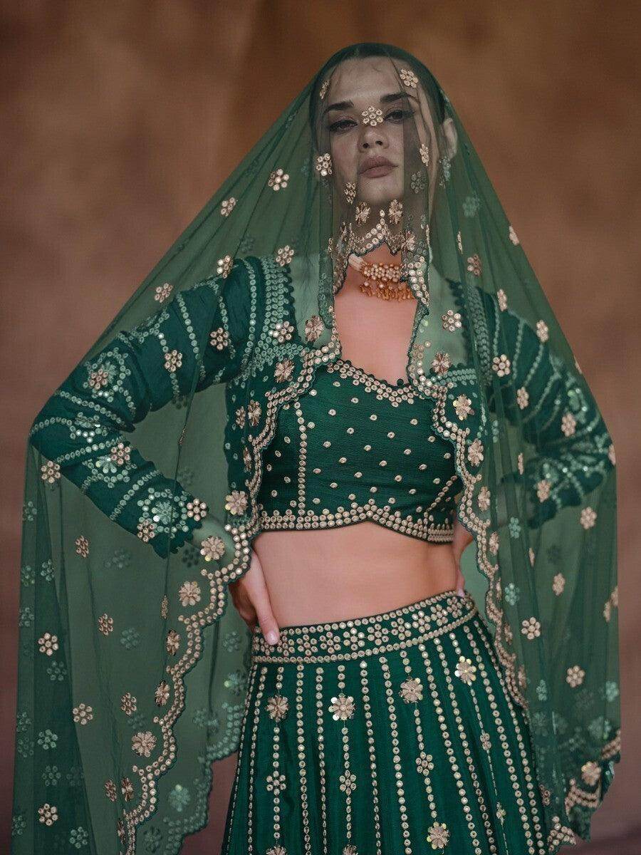 Wonderful Green Sequins Silk Engagement Wear Lehenga Choli - Zeel Clothing