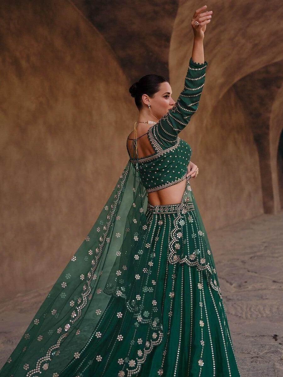 Wonderful Green Sequins Silk Engagement Wear Lehenga Choli - Zeel Clothing