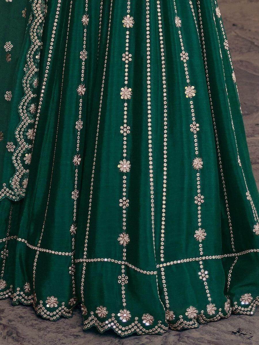 Wonderful Green Sequins Silk Engagement Wear Lehenga Choli - Zeel Clothing