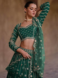 Wonderful Green Sequins Silk Engagement Wear Lehenga Choli - Zeel Clothing