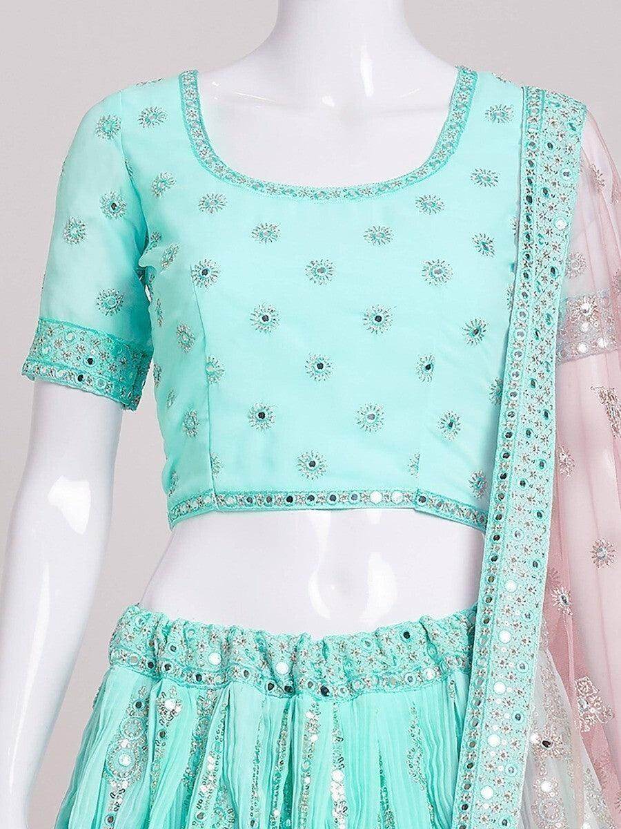 Wonderful Green Sequins Work Georgette Designer Wear Lehenga Choli - Zeel Clothing