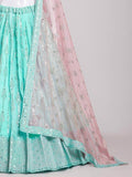 Wonderful Green Sequins Work Georgette Designer Wear Lehenga Choli - Zeel Clothing