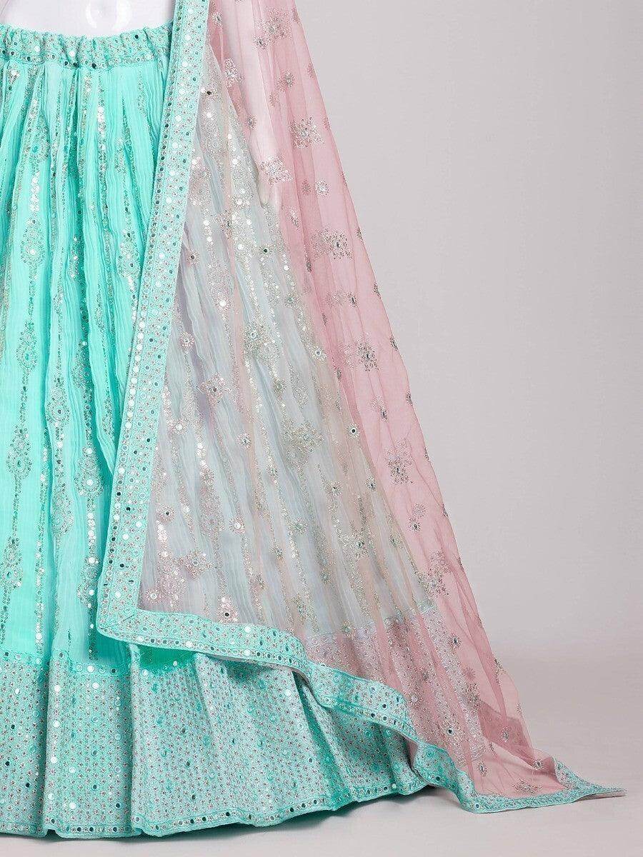 Wonderful Green Sequins Work Georgette Designer Wear Lehenga Choli - Zeel Clothing