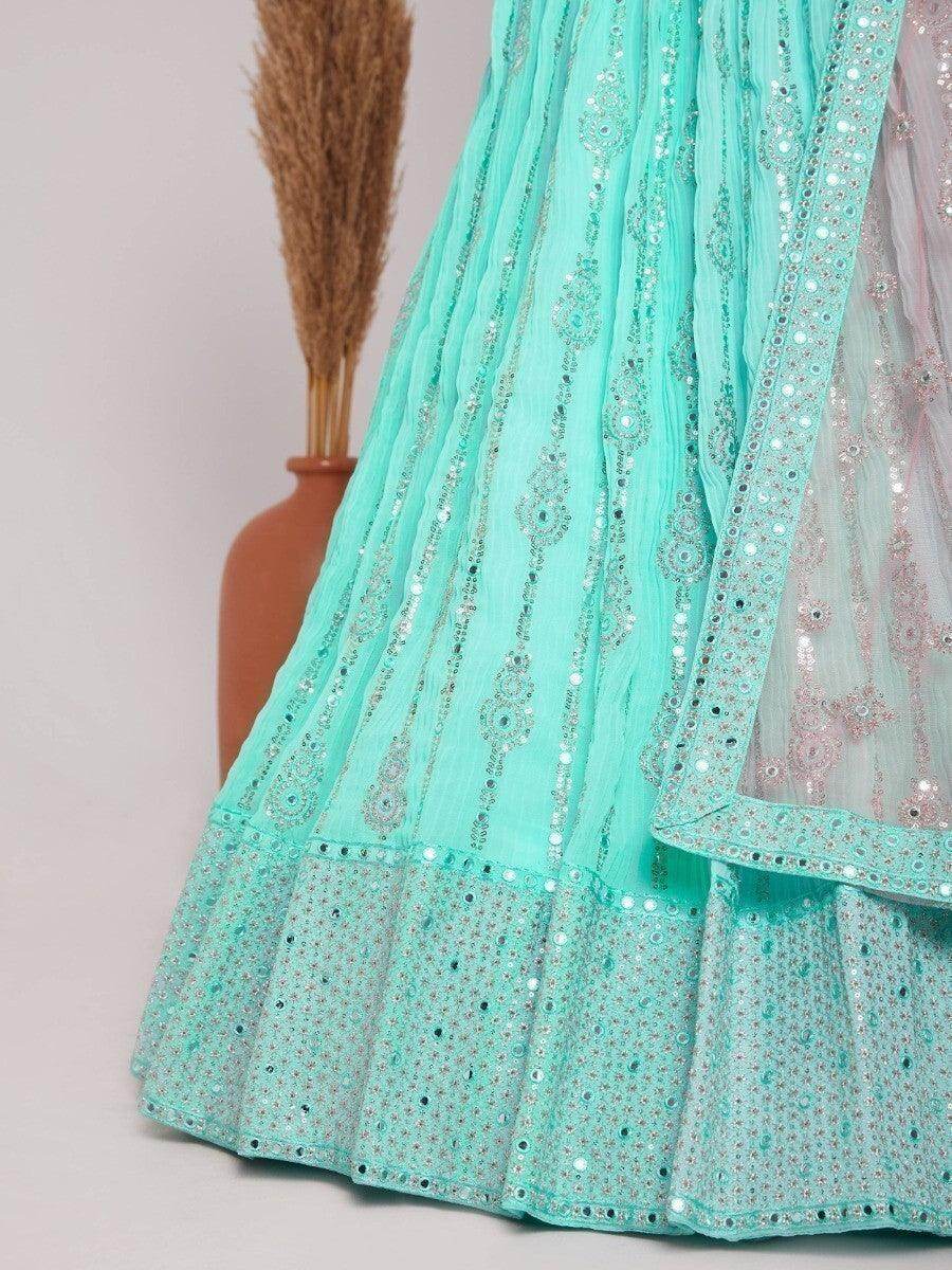 Wonderful Green Sequins Work Georgette Designer Wear Lehenga Choli - Zeel Clothing