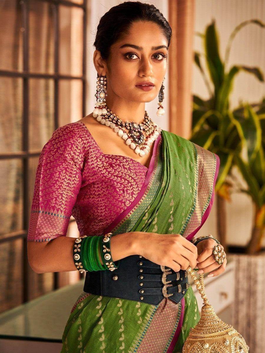 Wonderful Green Zari Banarasi Silk Designer Saree With Blouse - Zeel Clothing