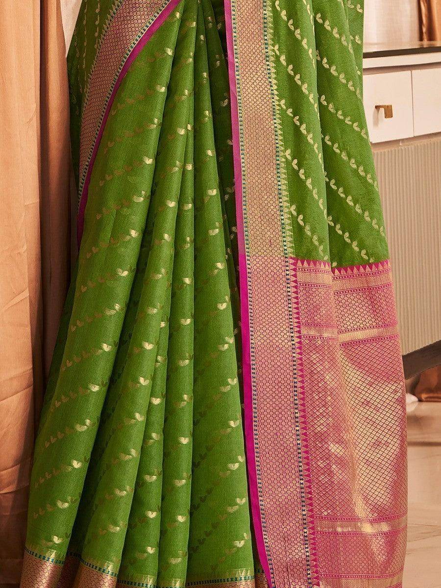 Wonderful Green Zari Banarasi Silk Designer Saree With Blouse - Zeel Clothing