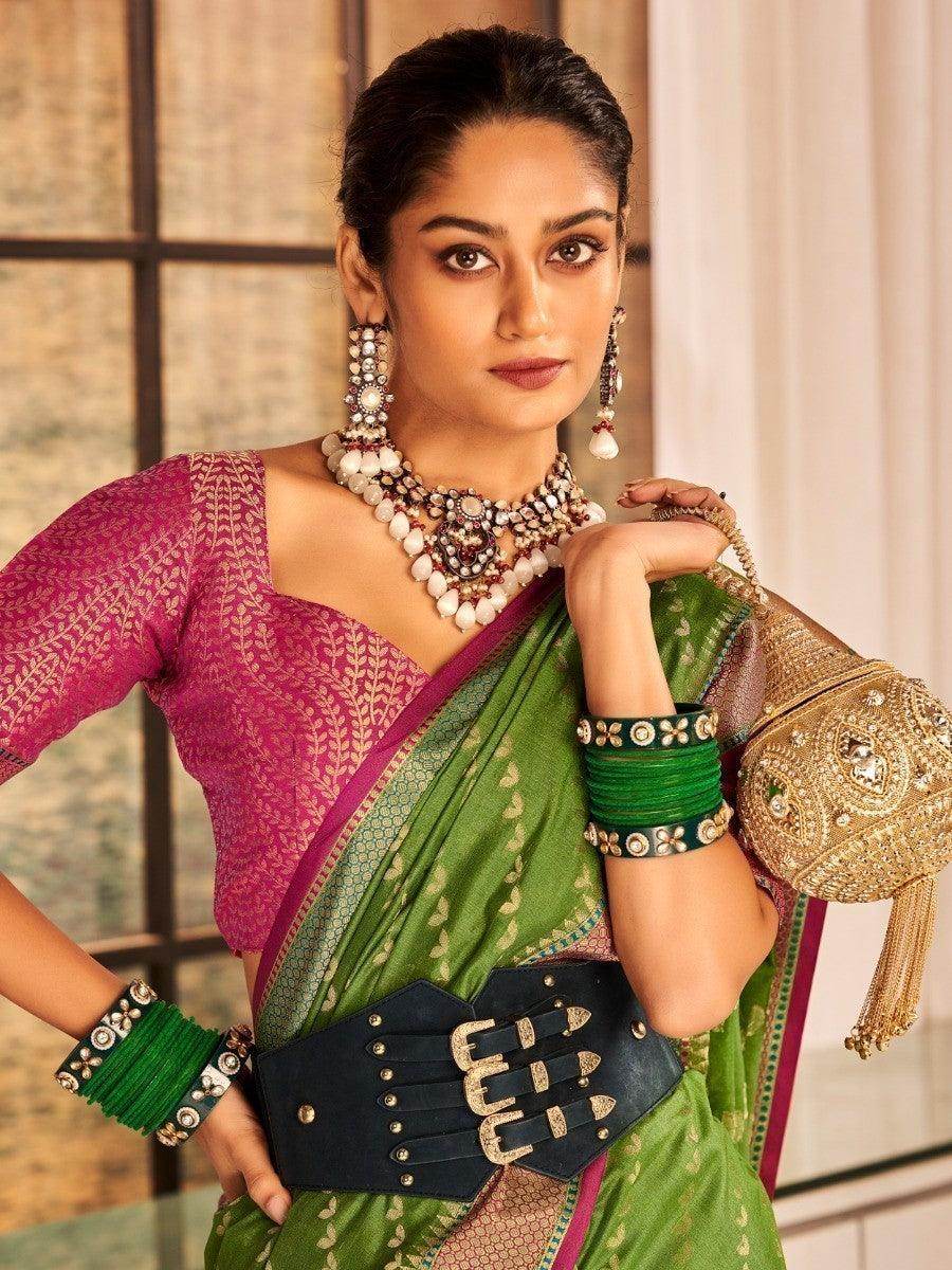 Wonderful Green Zari Banarasi Silk Designer Saree With Blouse - Zeel Clothing