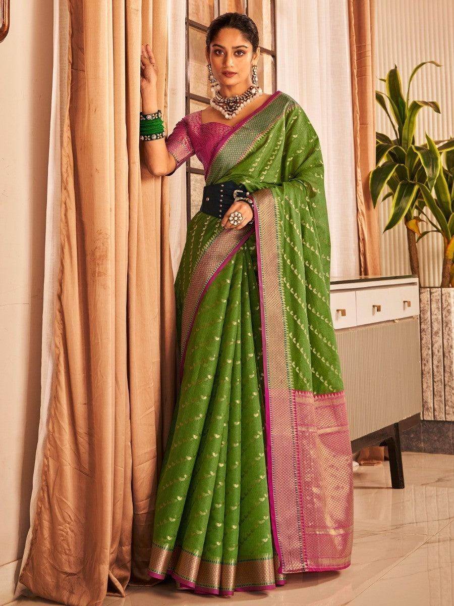 Wonderful Green Zari Banarasi Silk Designer Saree With Blouse - Zeel Clothing