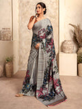 Wonderful Grey Floral Printed Satin Casual Wear Saree With Blouse - Zeel Clothing