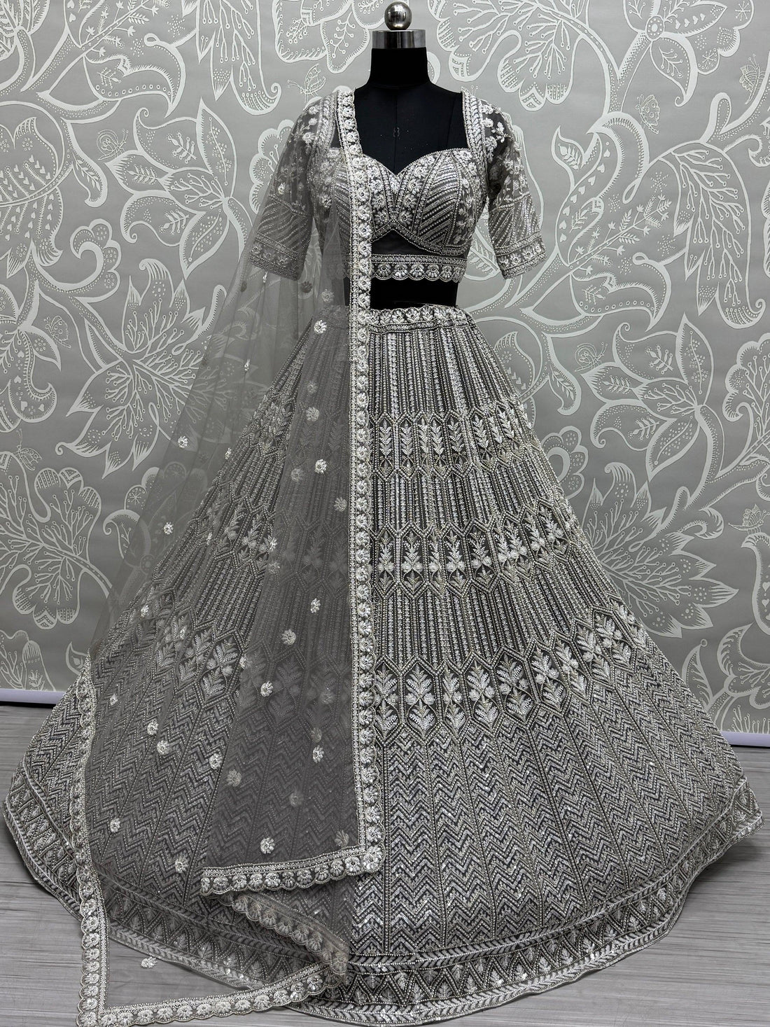 Wonderful Grey Hand Work Net Designer Lehenga Choli With Dupatta - Zeel Clothing