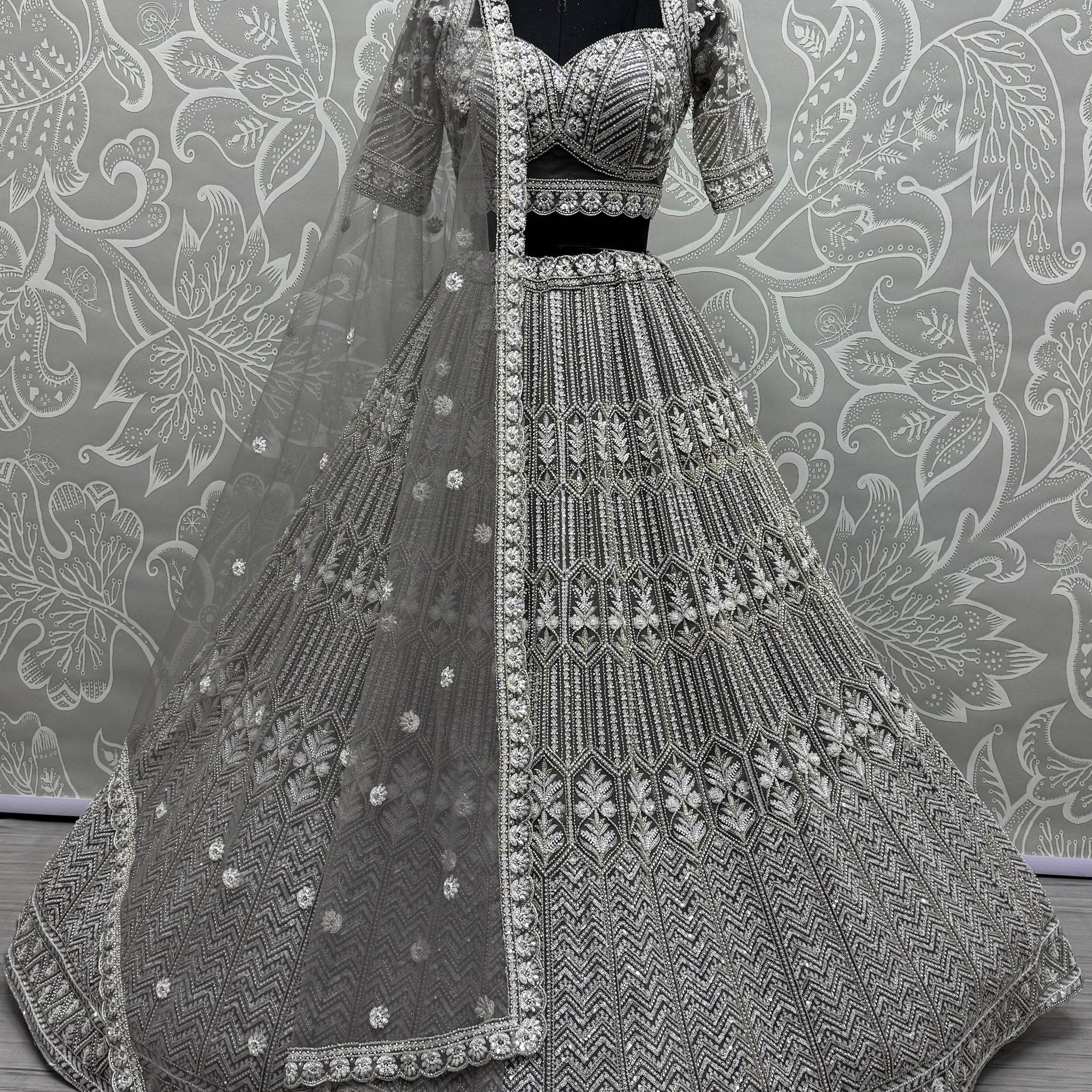 Wonderful Grey Hand Work Net Designer Lehenga Choli With Dupatta - Zeel Clothing