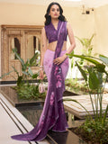 Wonderful Lavender Floral Printed Chiffon Casual Wear Saree - Zeel Clothing