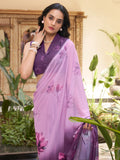 Wonderful Lavender Floral Printed Chiffon Casual Wear Saree - Zeel Clothing