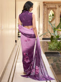 Wonderful Lavender Floral Printed Chiffon Casual Wear Saree - Zeel Clothing