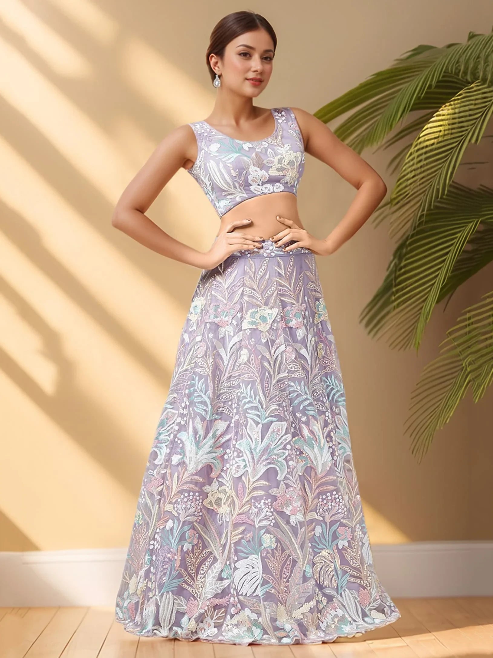 Wonderful Lavender Sequins Net Designer Lehenga Choli With Dupatta - Zeel Clothing