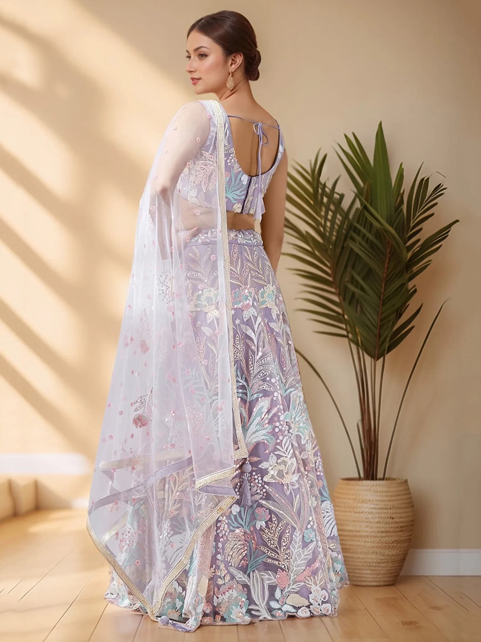 Wonderful Lavender Sequins Net Designer Lehenga Choli With Dupatta - Zeel Clothing
