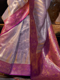 Wonderful Lavender Zari Weaving Tissue Silk Festival Wear Saree - Zeel Clothing