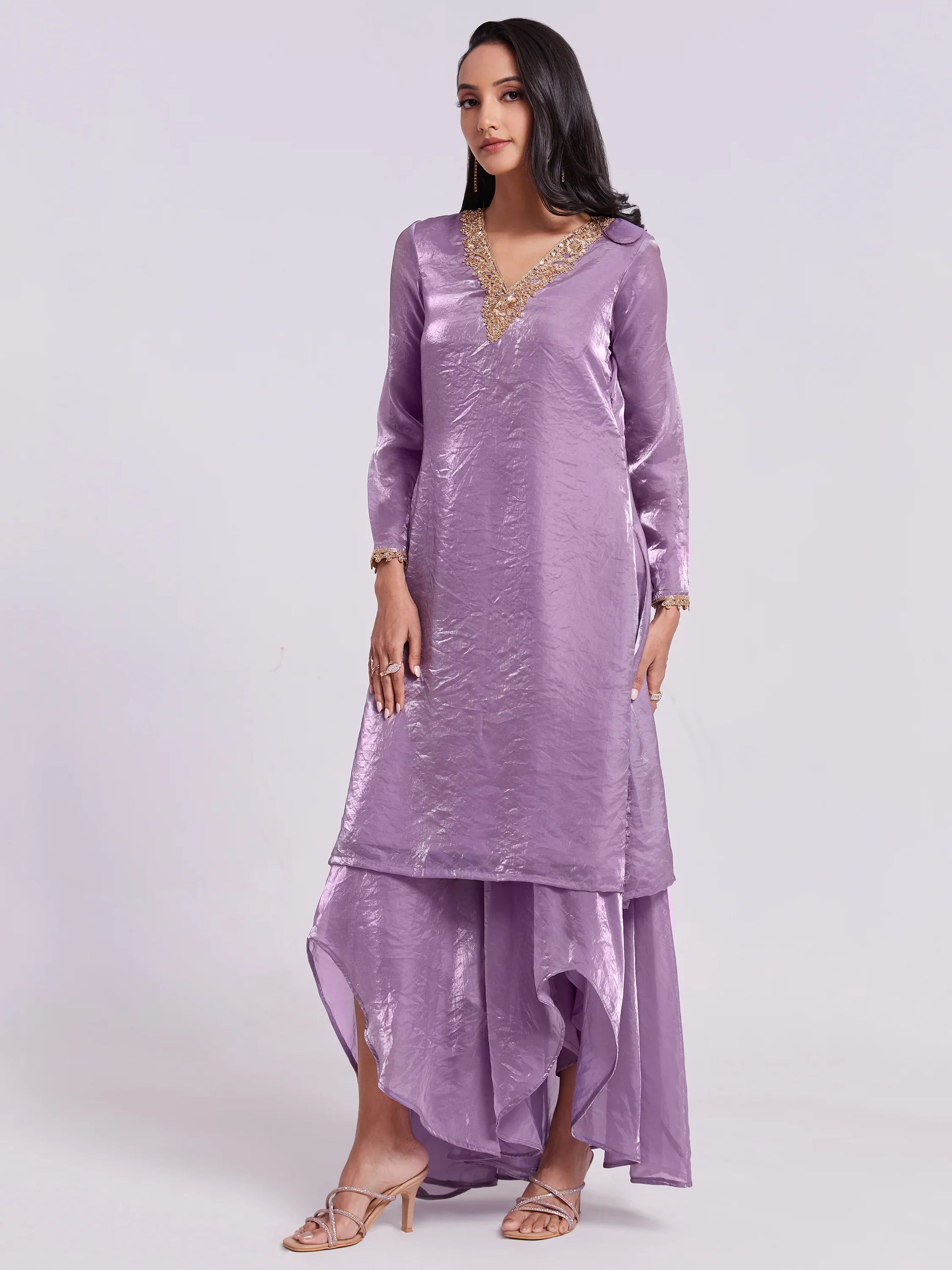 Wonderful Lilac Organza Designer Kurta With Palazzo Set - Zeel Clothing