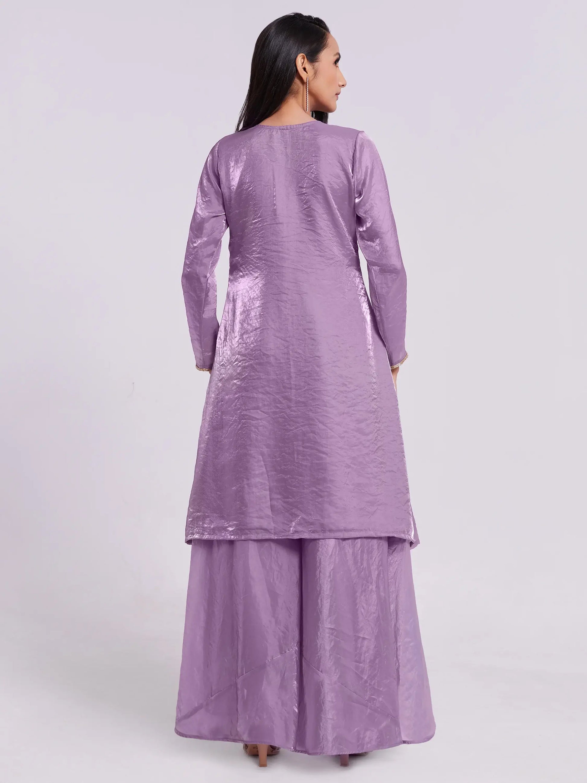 Wonderful Lilac Organza Designer Kurta With Palazzo Set - Zeel Clothing