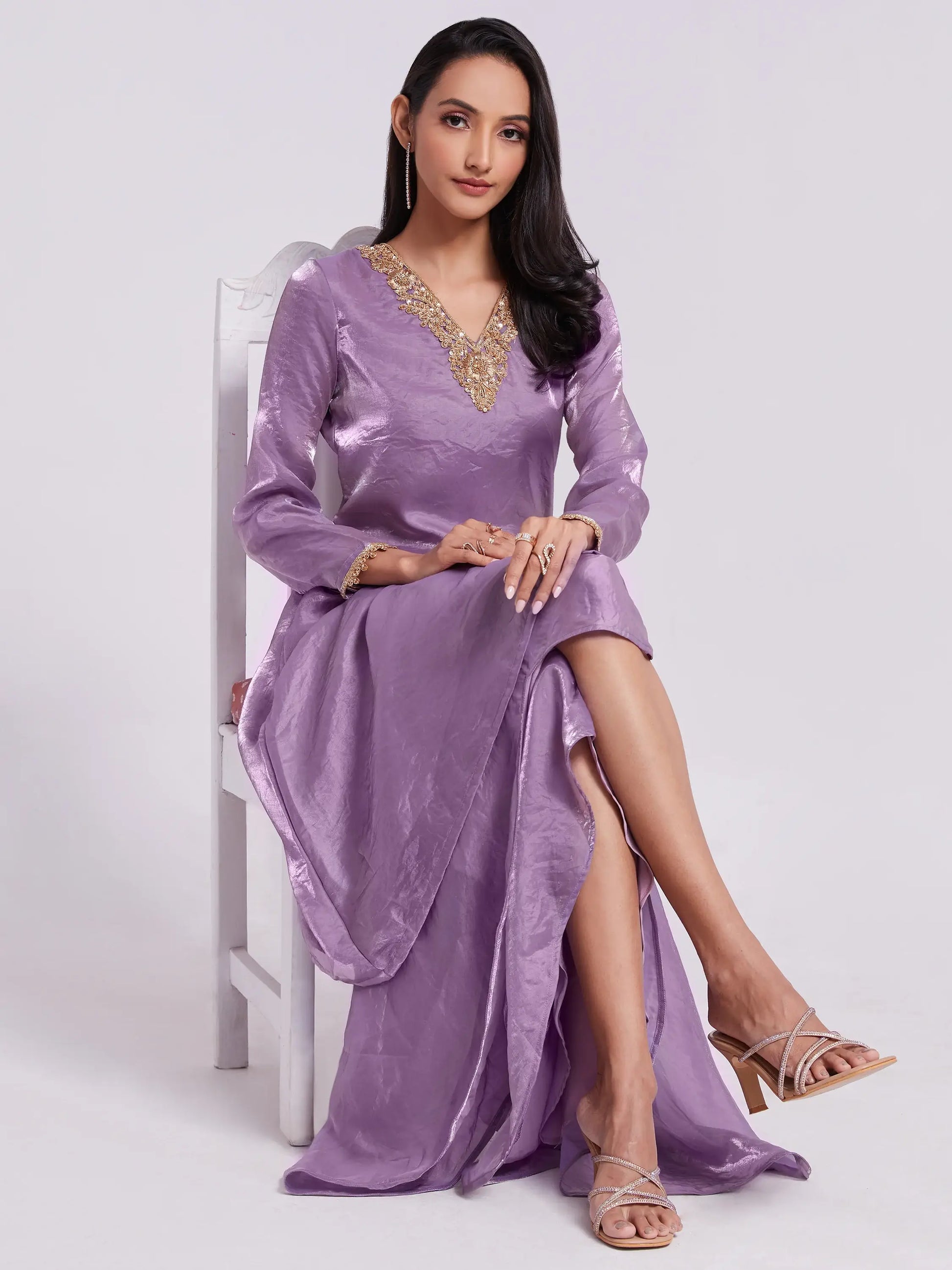 Wonderful Lilac Organza Designer Kurta With Palazzo Set - Zeel Clothing