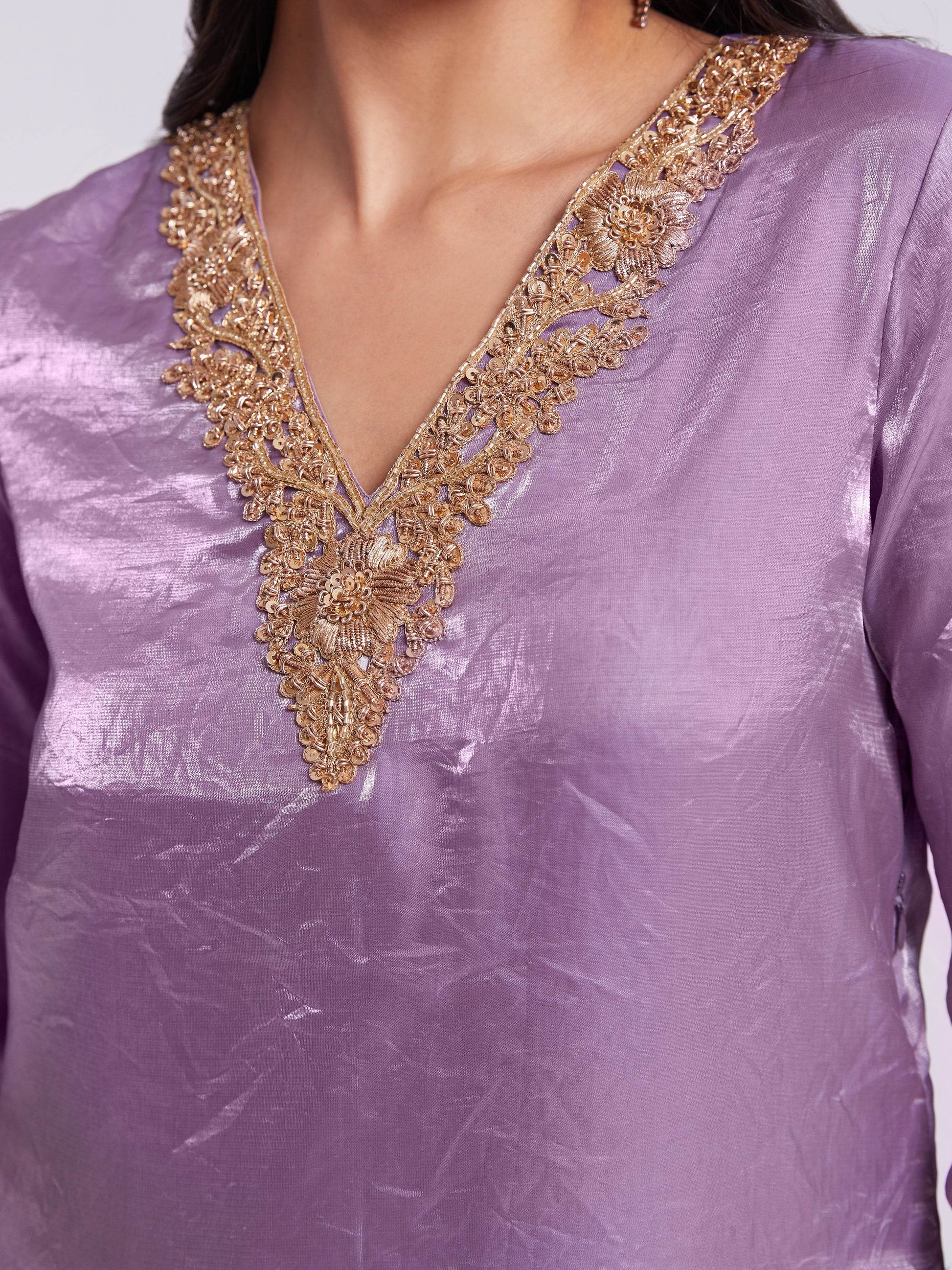 Wonderful Lilac Organza Designer Kurta With Palazzo Set - Zeel Clothing