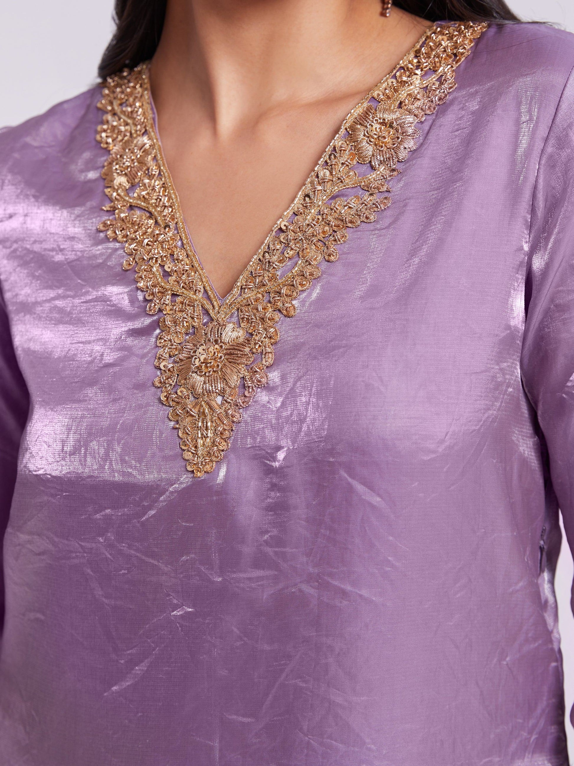 Wonderful Lilac Organza Designer Kurta With Palazzo Set - Zeel Clothing