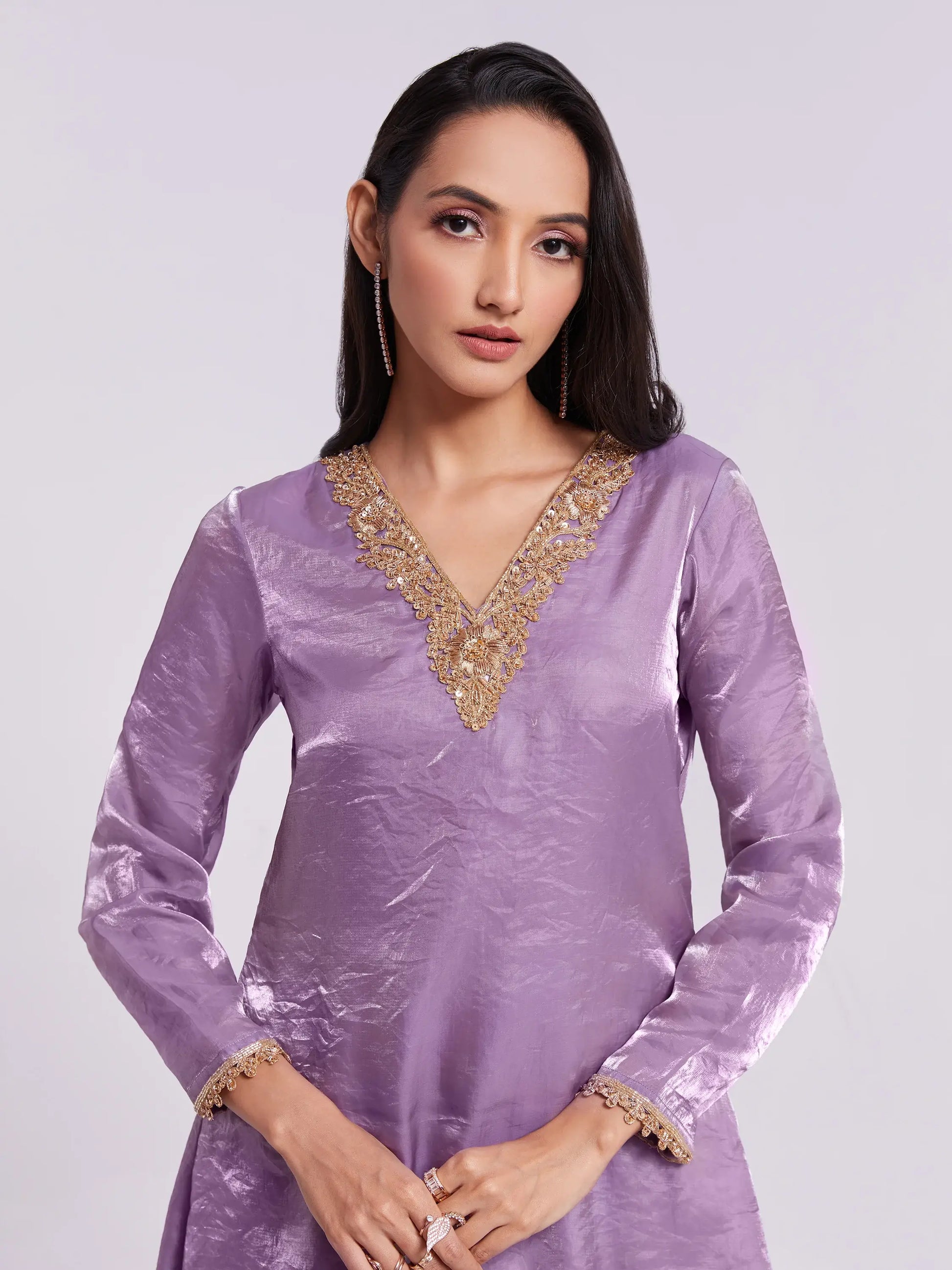 Wonderful Lilac Organza Designer Kurta With Palazzo Set - Zeel Clothing