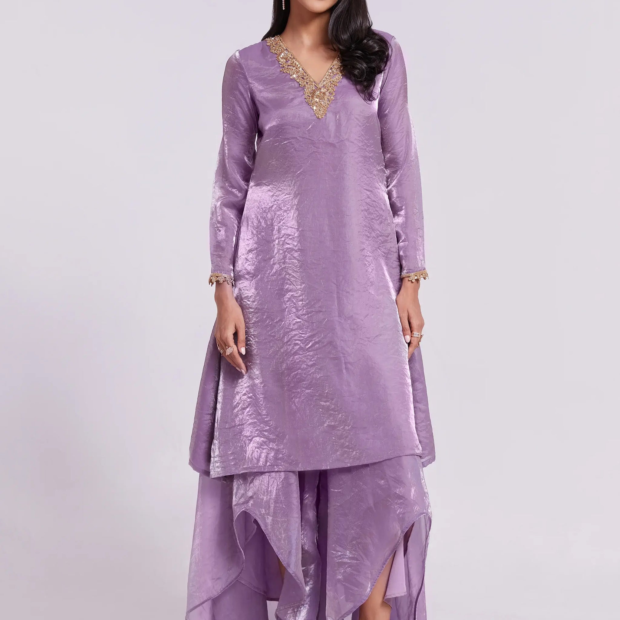 Wonderful Lilac Organza Designer Kurta With Palazzo Set - Zeel Clothing