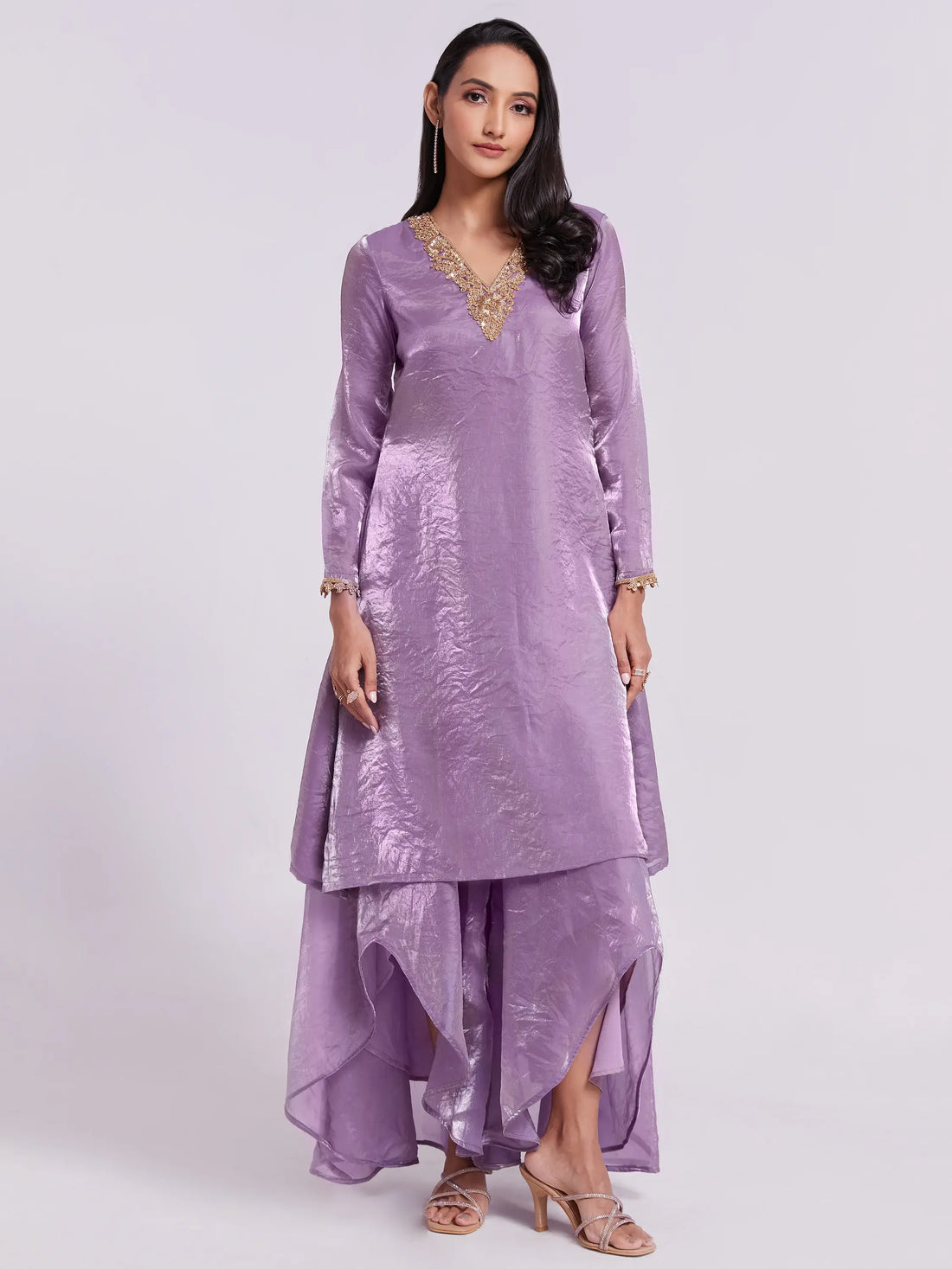Wonderful Lilac Organza Designer Kurta With Palazzo Set - Zeel Clothing
