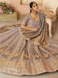 Wonderful Lilac Zari Embroidered Tissue Silk Wedding Lehenga Choli - Zeel Clothing