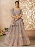 Wonderful Lilac Zari Embroidered Tissue Silk Wedding Lehenga Choli - Zeel Clothing