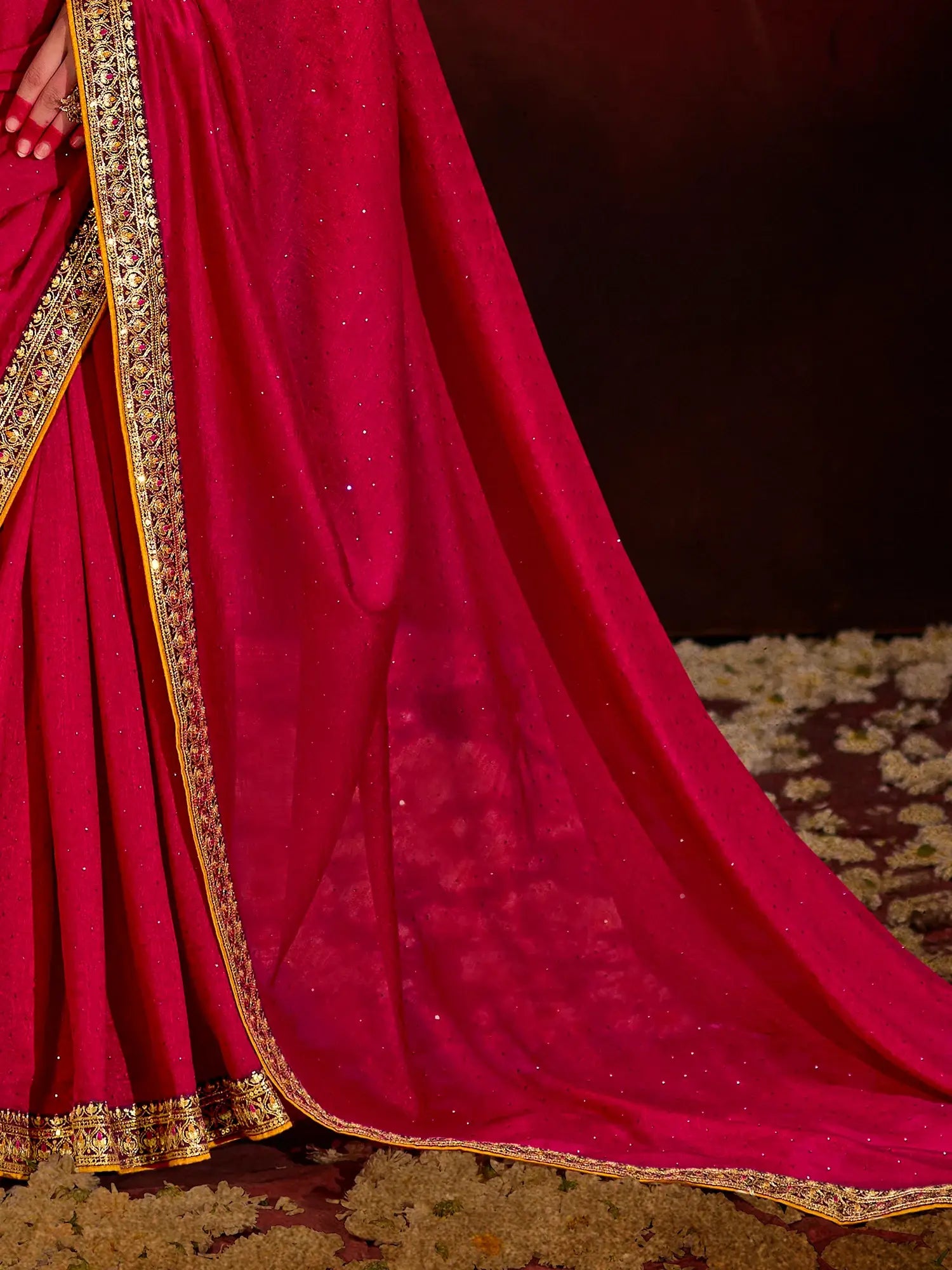Wonderful Magenta Heavy Lace Work Silk Wedding Saree With Blouse - Zeel Clothing