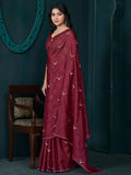 Wonderful Maroon Diamond Work Crepe Silk Wedding Wear Saree - Zeel Clothing