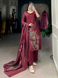 Wonderful Maroon Floral Printed Silk Palazzo Suit With Dupatta - Zeel Clothing