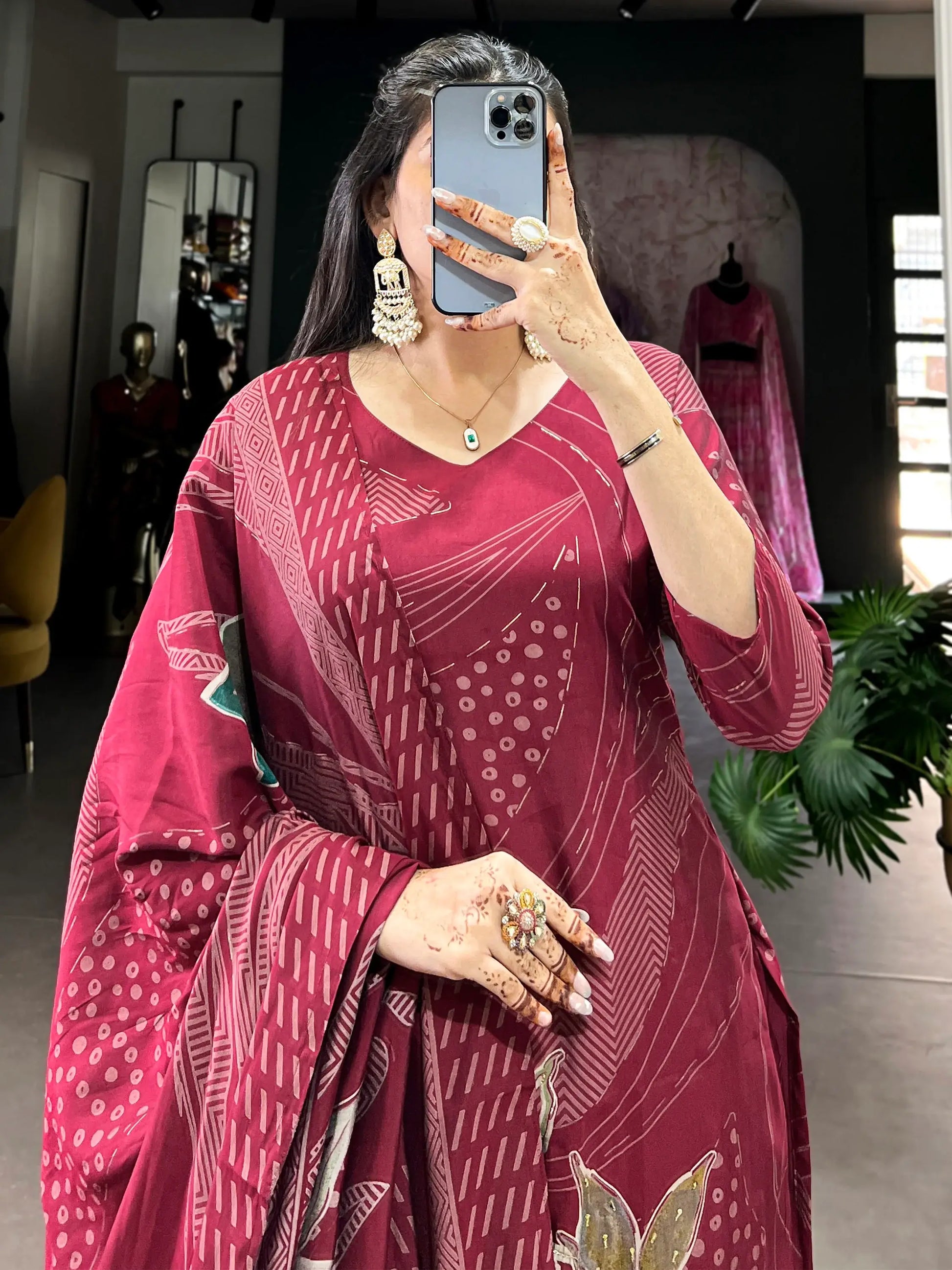 Wonderful Maroon Floral Printed Silk Palazzo Suit With Dupatta - Zeel Clothing