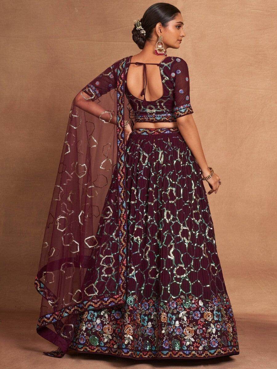 Wonderful Maroon Sequins Georgette Designer Lehenga Choli With Dupatta - Zeel Clothing
